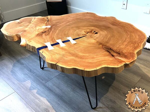 "Heart of Fraser Valley": Live Edge Red Cedar, Blue Epoxy - Image 2