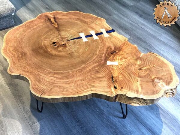 "Heart of Fraser Valley": Live Edge Red Cedar, Blue Epoxy - Image 3