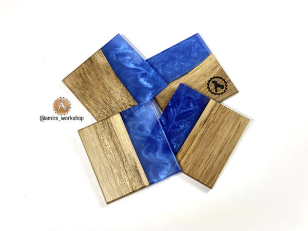 Walnut/Epoxy Serving Boards and Coasters – Blue - Image 3