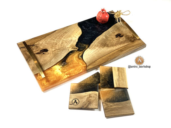 "Lava" Serving Board and Coasters – Walnut & Epoxy - Image 2