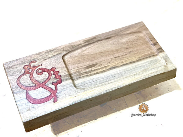 Decorative jewellery tray, Hand carved, epoxy filled "LOVE"