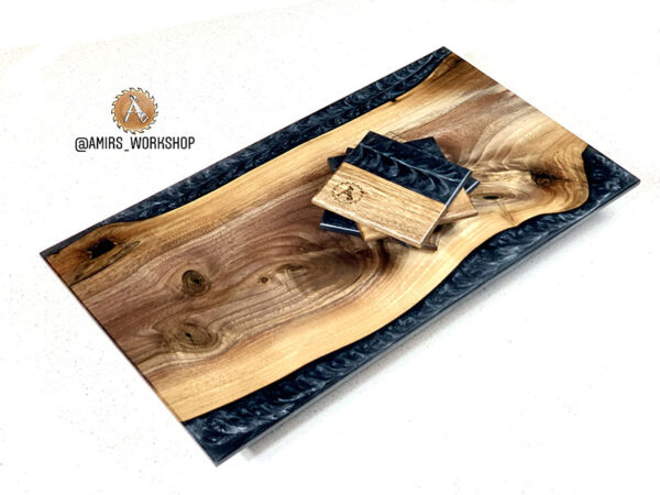 Handcrafted Walnut and epoxy charcuterie board with coasters - Image 2