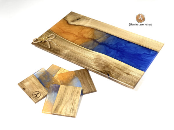 "See to Sun": Walnut epoxy charcuterie board with matching coasters - Image 2