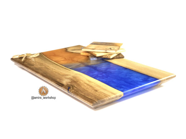 "See to Sun": Walnut epoxy charcuterie board with matching coasters - Image 7