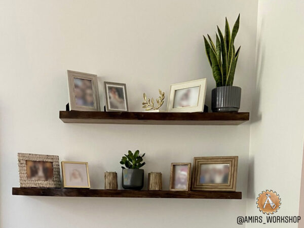 Custom-made Live edge shelves for Livingroom - Turquoise epoxy and Elm wood - Image 5