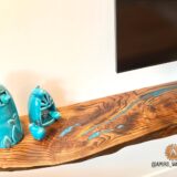 Custom-made Live edge shelves for Livingroom - Turquoise epoxy and Elm wood - Image 2